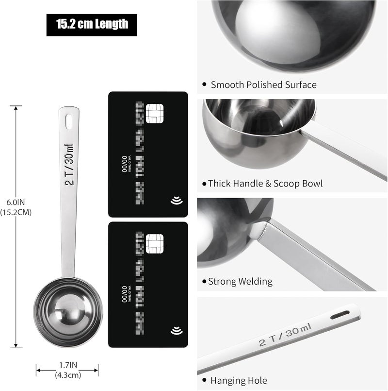 Doosu 18/8 Stainless Steel Coffee Scoop, Food-Grade Metal Measuring Spoon with 4.3in Long Handle, Tablespoon Scooper for Coffee Beans, Ground Coffee, Espresso, Protein Powders, Tea, Sugar (2 Tbsp) - Image 2